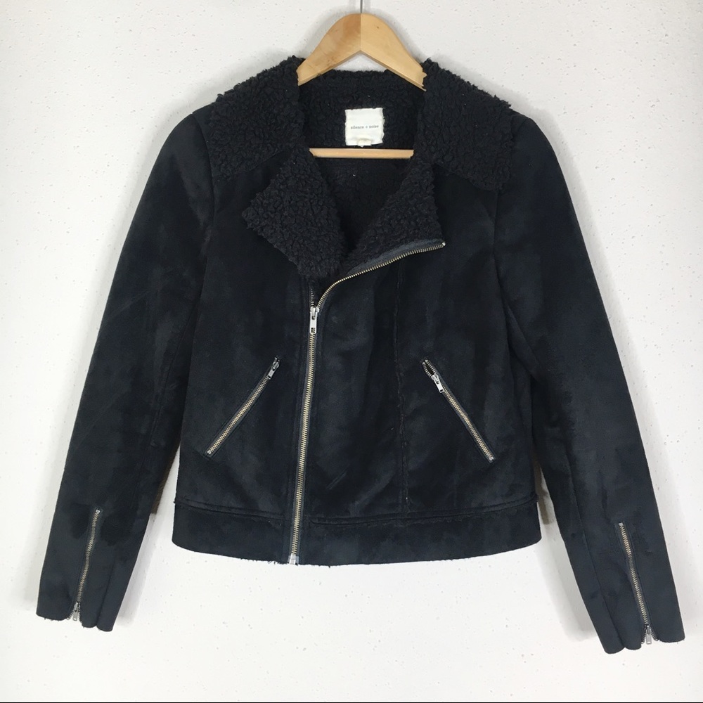 UO Silence + Noise Black Faux Suede Zip Jacket